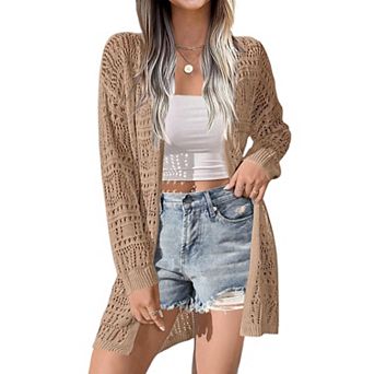 Zeagoo Women's Lightweight Long Sleeve Open Front Crochet Boho Cardigan Kimono Cover Ups