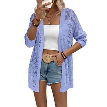 Zeagoo Women's Lightweight Long Sleeve Open Front Crochet Boho Cardigan Kimono Cover Ups