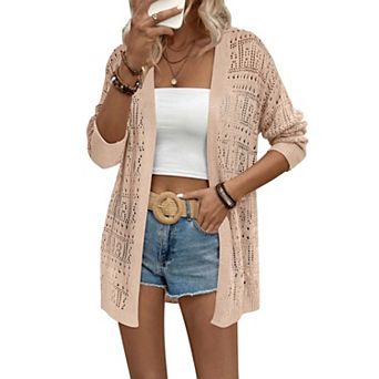 Zeagoo Women's Lightweight Long Sleeve Open Front Crochet Boho Cardigan Kimono Cover Ups