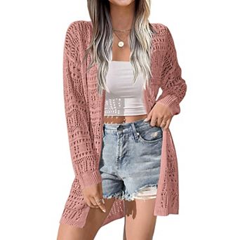 Zeagoo Women's Lightweight Long Sleeve Open Front Crochet Boho Cardigan Kimono Cover Ups