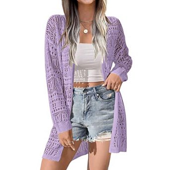 Zeagoo Women's Lightweight Long Sleeve Open Front Crochet Boho Cardigan Kimono Cover Ups