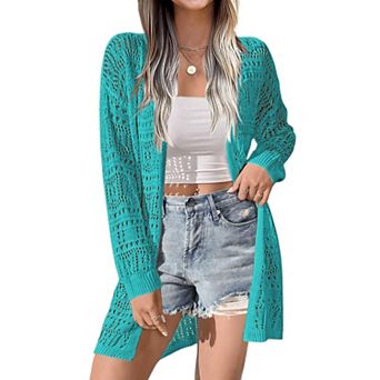 Zeagoo Women's Lightweight Long Sleeve Open Front Crochet Boho Cardigan Kimono Cover Ups