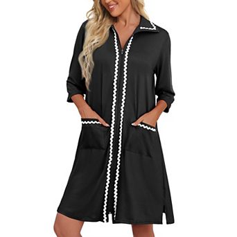 Ekouaer Women Zipper Robe Lightweight House Coat Zipper Front Short Bathrobes Soft Nightgown