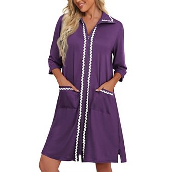 Ekouaer Women Zipper Robe Lightweight House Coat Zipper Front Short Bathrobes Soft Nightgown