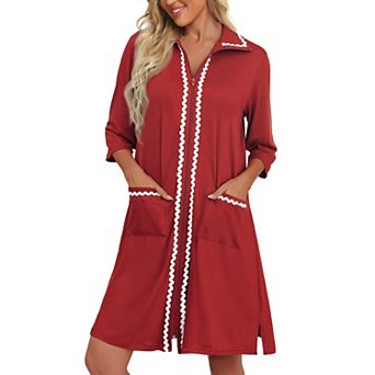 Ekouaer Women Zipper Robe Lightweight House Coat Zipper Front Short Bathrobes Soft Nightgown