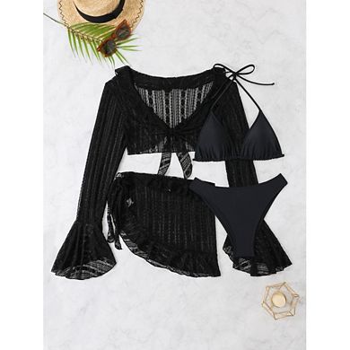 Women's Boho 4 Piece Bikini Set Triangle Swimsuit Set Sheer Knot Bathing Suit Cover Up