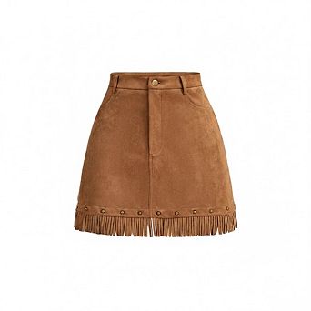 Women's Faux Suede Fringe Mini Skirt Western Style Tassel Detail