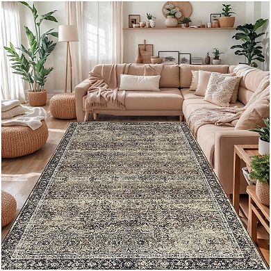 Washable Rugs Vintage Boho Area Rug Non Slip Floor Carpet Ultra-Thin Rugs