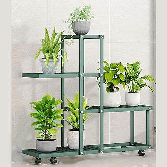 Plant Stand Indoor,Multi-Tier Plant Shelf,Ladder Metal Flower Pot Stand,Corner Plant Rack With Wheel