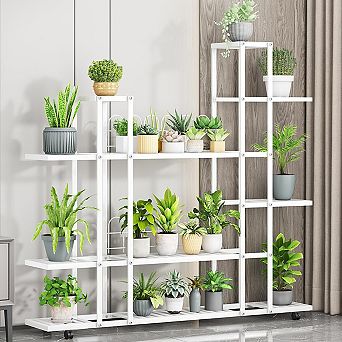 Plant Stand Indoor,Multi-Tier Plant Shelf,Ladder Metal Flower Pot Stand,Corner Plant Rack With Wheel