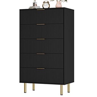 5 Drawer Dresser, 47.9" Wood Tall Dressers with Metal Handle for Closet, Living Room, Entryway