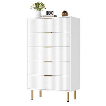 5 Drawer Dresser, 47.9" Wood Tall Dressers with Metal Handle for Closet, Living Room, Entryway