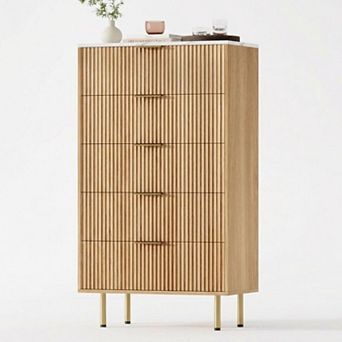 5 Drawer Dresser, 47.9" Wood Tall Dressers with Metal Handle for Closet, Living Room, Entryway