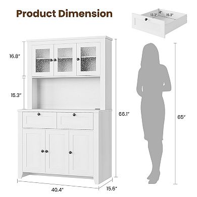 Pantry Cabinet with Charging Station, Countertop, with Storage Drawers and Adjustable Shelves