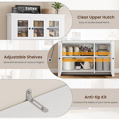 Pantry Cabinet with Charging Station, Countertop, with Storage Drawers and Adjustable Shelves