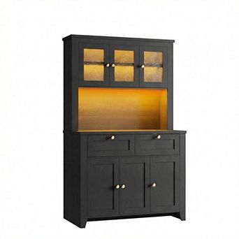 Pantry Cabinet with Charging Station, Countertop, with Storage Drawers and Adjustable Shelves