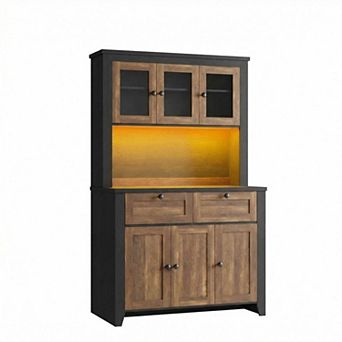Pantry Cabinet with Charging Station, Countertop, with Storage Drawers and Adjustable Shelves
