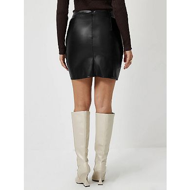 Women's A-Line PU Leather Mini Skirt Slim Fit Bodycon Waistband
