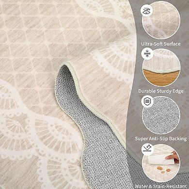 ANIXOL Washable Scalloped Runner Rug