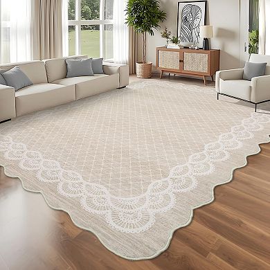 ANIXOL Washable Scalloped Runner Rug