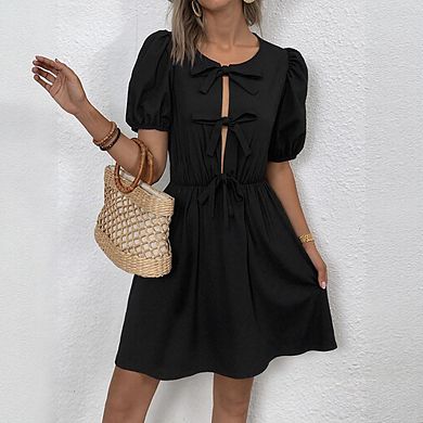 Women's Bow-Knot Tie-Waist Mini Dress