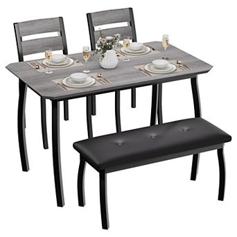 4 pc Dining Table Set, Modern Wooden Table with Upholstered Bench & 2 Cushioned Chairs