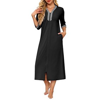 Ekouaer Women's Zipper Robe 3/4 Sleeves Housecoat Full Length Nightgown Soft Loungewear Robe