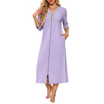Ekouaer Women's Zipper Robe 3/4 Sleeves Housecoat Full Length Nightgown Soft Loungewear Robe