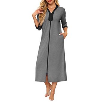 Ekouaer Women's Zipper Robe 3/4 Sleeves Housecoat Full Length Nightgown Soft Loungewear Robe