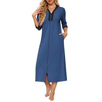 Ekouaer Women's Zipper Robe 3/4 Sleeves Housecoat Full Length Nightgown Soft Loungewear Robe