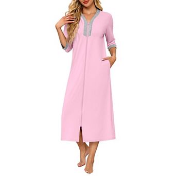 Ekouaer Women's Zipper Robe 3/4 Sleeves Housecoat Full Length Nightgown Soft Loungewear Robe