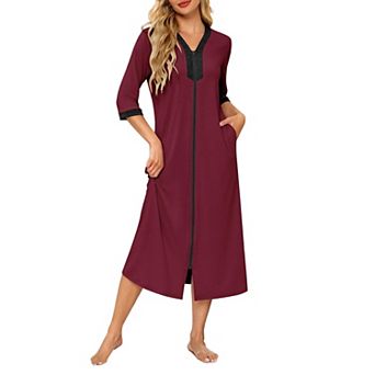 Ekouaer Women's Zipper Robe 3/4 Sleeves Housecoat Full Length Nightgown Soft Loungewear Robe