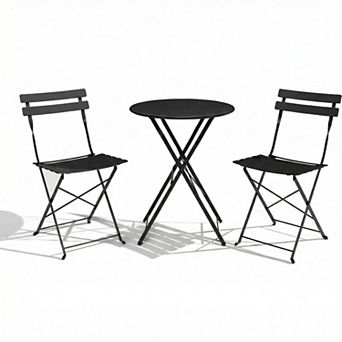 3 pc Outdoor Patio Bistro Set, Folding Table and 2 Chairs, Garden, Balcony or Yard Furniture