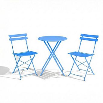 3 pc Outdoor Patio Bistro Set, Folding Table and 2 Chairs, Garden, Balcony or Yard Furniture