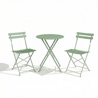 3 pc Outdoor Patio Bistro Set, Folding Table and 2 Chairs, Garden, Balcony or Yard Furniture