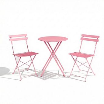 3 pc Outdoor Patio Bistro Set, Folding Table and 2 Chairs, Garden, Balcony or Yard Furniture