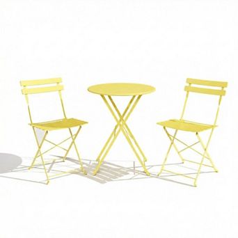 3 pc Outdoor Patio Bistro Set, Folding Table and 2 Chairs, Garden, Balcony or Yard Furniture