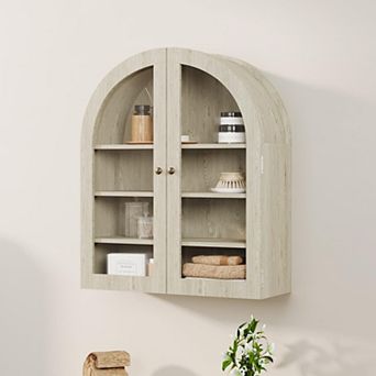 Arched Wall Cabinet With Acrylic Door,Bathroom Medicine Cabinet,Wall-Mounted Cupboard,Wood Cabinet