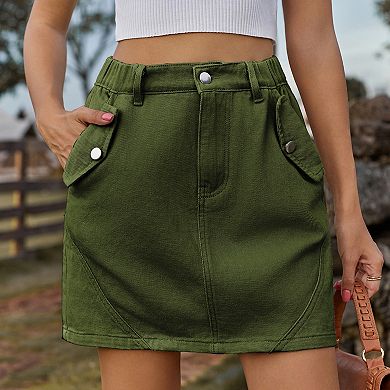 Women's Washed Denim Mini Skirt with Comfortable Elastic Waist