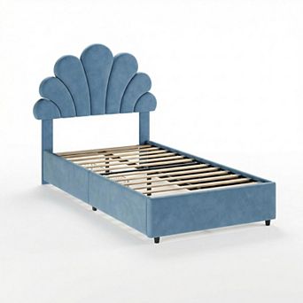 Twin Bed Frame with Storage Drawer, Headboard, No Box Spring Needed, Wooden Slats, Noise Free