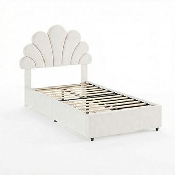 Twin Bed Frame with Storage Drawer, Headboard, No Box Spring Needed, Wooden Slats, Noise Free