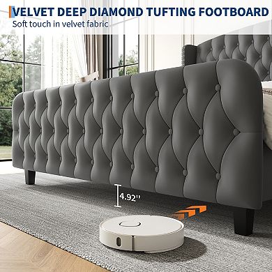Platform Bed Frame with 51'' Tall Button Tufted Wingback Headboard, Nailhead Trim, Easy Assembly