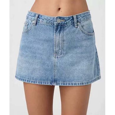Women's High Waisted A-Line Denim Skirt with Side Pockets