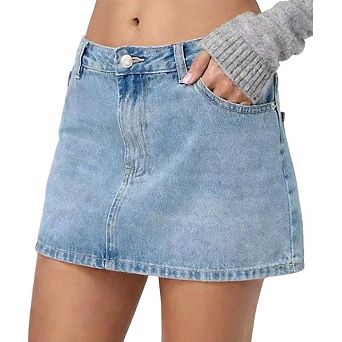 Women's High Waisted A-Line Denim Skirt with Side Pockets
