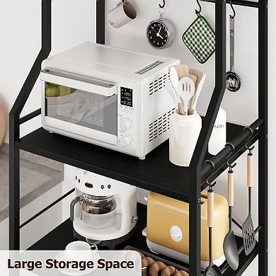 Freestanding Kitchen Bakers Rack, 5 Tier Microwave Stand with Wire Basket & Adjustable Feet