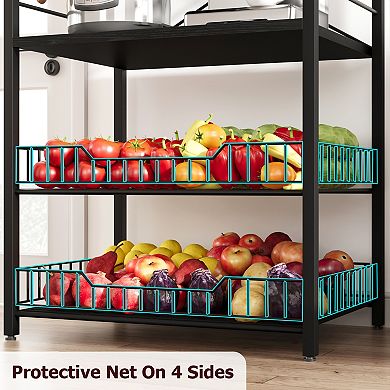 Freestanding Kitchen Bakers Rack, 5 Tier Microwave Stand with Wire Basket & Adjustable Feet