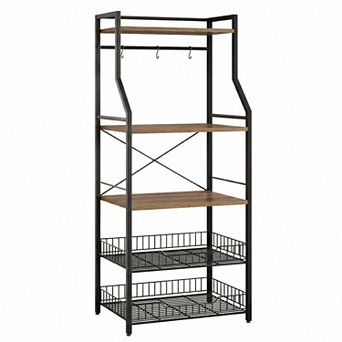 Freestanding Kitchen Bakers Rack, 5 tier Microwave Stand with Wire Basket & Adjustable Feet