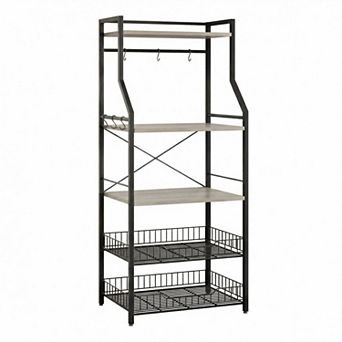 Freestanding Kitchen Bakers Rack, 5 tier Microwave Stand with Wire Basket & Adjustable Feet