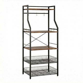 Freestanding Kitchen Bakers Rack, 5 tier Microwave Stand with Wire Basket & Adjustable Feet
