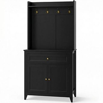 63" Sideboard Buffet Cabinet, 4 Hooks, Drawer, Adjustable Shelves, for Kitchen Room, Living Room